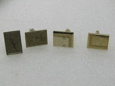 Vintage 2 Pair Cuff Links, Gold Tone, Art Deco Themed