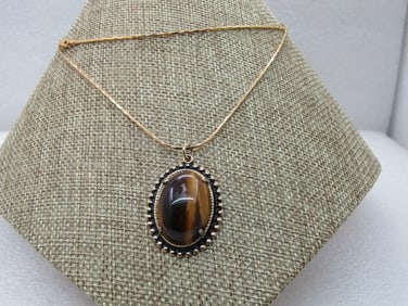 Sterling Southwestern Gold Over Tiger's Eye Necklace, 30"