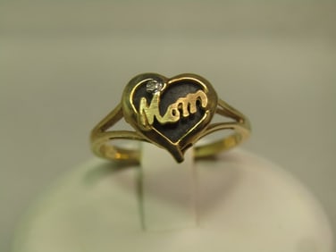 Vintage 10kt Mom Heart Diamond Ring, Sz. 7, 1970's-1980's, Signed FTJ
