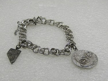 Vintage Sterling Silver Charm Bracelet, 7", Signed TC