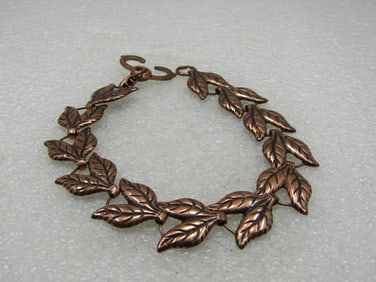 Vintage Copper Double Leaf Link Bracelet, 8"