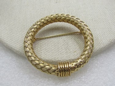 Vintage Braided Circle Brooch, Gold Tone, 1.75" 1960's