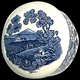 Vintage ADAMS Ironstone Trinket Box English Scenic Blue Transferware