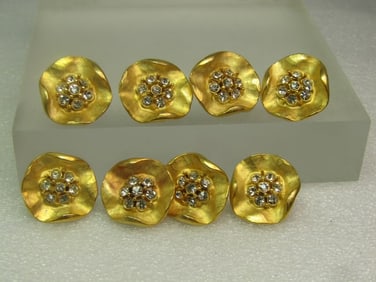 Eight Vintage Rhinestone Cluster Buttons, Shank Back, Gold Tone, 1970's-1980's