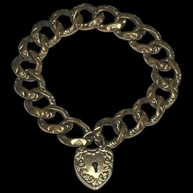 Vintage Ornate CAM & Co Heart Padlock Charm Bracelet