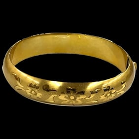 Estate 12k GF Marathon Bangle Bracelet with Floral Engravings