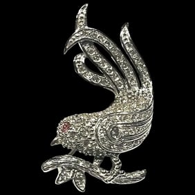 Vintage Sterling Silver Pave Rhinestone Bird Brooch