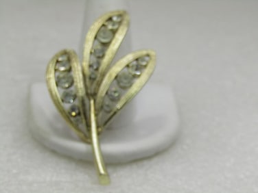 Vintage Graduated Rhinestone Leaf Stem Brooch, 1960's, 2.5"