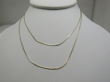 Vintage 14kt Gold Square Herringbone Necklac, 30", 1980's-1990's