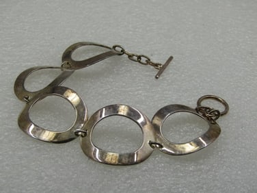 Silver Hammered Wide Oval Linked Bracelet, 7.5", Toggle Clasp