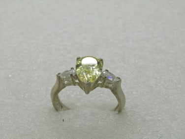 Vintage Sterling Yellow & Clear CZ Ring, Sz. 10 Statement Ring