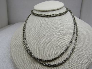 Vintage Silver Plated Bar Link Necklace 60"