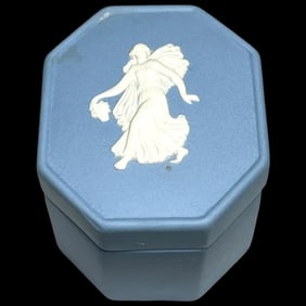 Vintage Wedgewood Made in England Blue Jasperware Octagonal Trinket Box