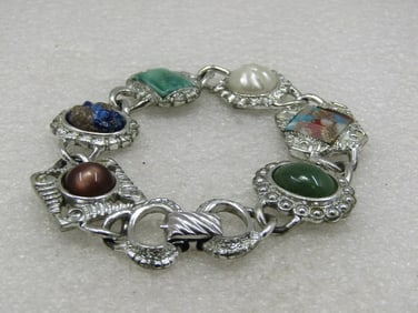 Vintage Mixed Stone Bracelet, Sarah Coventry, 1960's-1970's, 7.5"