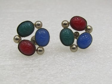 Vintage Egyptian Scarab Earrings, Screw Back, 1960's