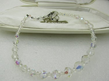 Vintage Laguna Aurora Borealis Crystal Necklce, Faceted Beads, 16" in Original Case