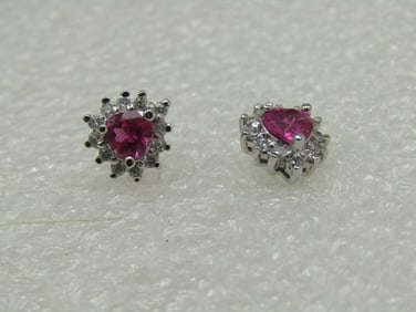 Sterling Heart Halo Red Clear CZ Earrings, Kay Jewelers