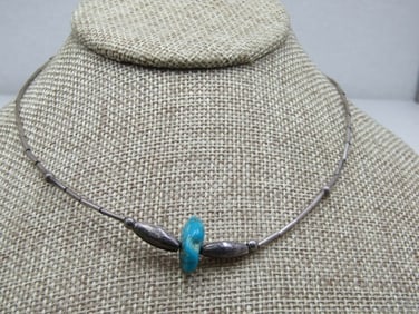 Vintage Sterling Southwestern Beaded Turquoise Necklace, 16"
