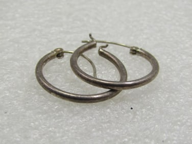 Vintage Sterling Hoop Pierced Earrings, 7/8", 2mm