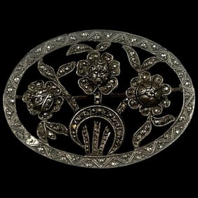 Vintage Sterling Silver Edwardian Marcasite Brooch