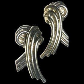 Vintage M.H Large Modernist Style Sterling Silver Clip-On Earrings