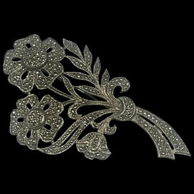 Vintage Sterling Silver Flower Bouquet Pave Set with Marcasite