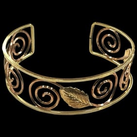 Vintage Probst 12K Gold Filled Bi Color Two Tone Botanical Swirl Wire Cuff Bracelet