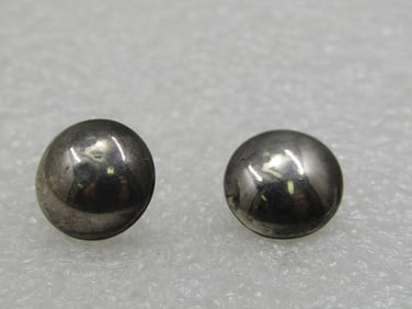 Vintage Sterling Round Domed Earrings, Pierced, 1/2"