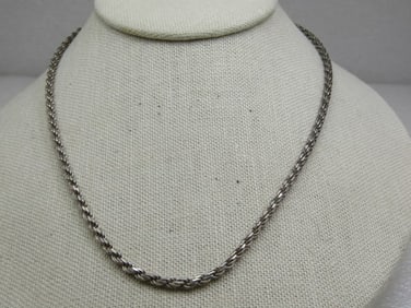 Vintage Sterling Silver Rope Necklace, 18", 3mm, Italy