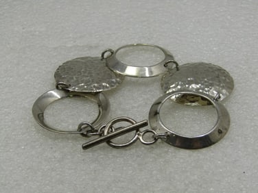 Vintage Sterling Silver Hammered Link Bracelet, 7.25" 1-1/8" wide