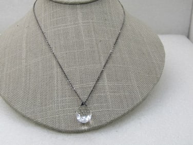 Vintage Faceted Crystal Drop Necklace, 18", 3/4" Drop Pendant