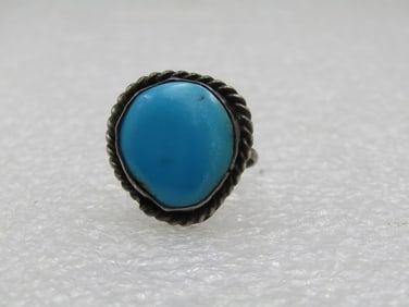 Vintage Sterling Southwestern Turquoise Ring, Sz. 4