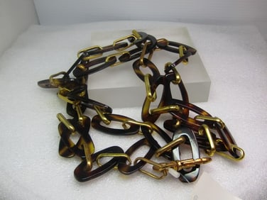 Gold Tone Faux Tortoiseshell Belt, DonCaster, With Tag. Appx. 1960's-1970's