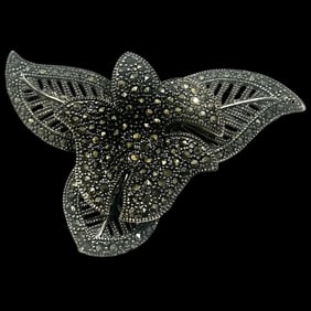 Vintage Sterling Silver & Marcasite Flower Pin 3-D design