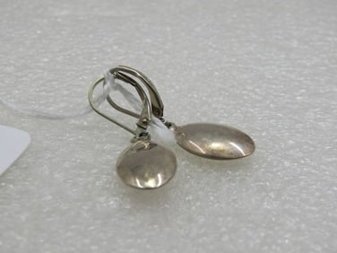 Sterling Oval Domed Drop Pierced Earrings, Leverback, 1.5"