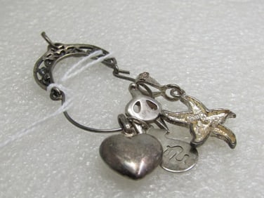 Sterling Drop Hoop Charm Pendant, 4 Charms, 3"