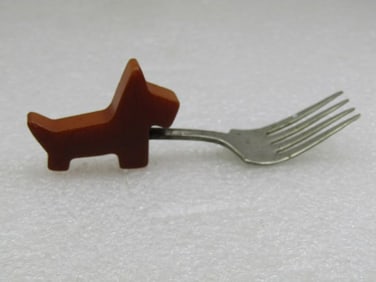 Vintage Butterscotch Bakelite Scottie Dog Fork, 1940's
