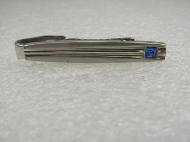Vintage Speidel Tie Clasp, Blue Rhinestone, 1950's-1960's