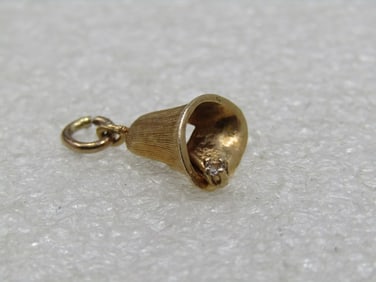 Vintage 14kt Bell with Diamond Charm/Pendant, 3/4"
