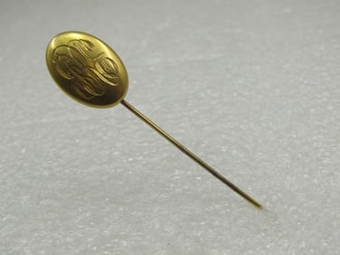 Vintage 10kt Engraved SRE Stick Pin, 2.5",