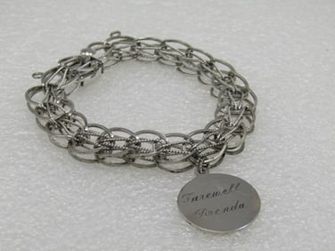 Vintage Sterling 11.5mm Charm Bracelet, 7.25", Signed JB