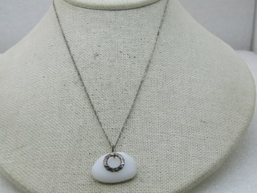 Vintage Sterling & Stone Necklace, 19". 1.2mm figaro link chain with spring clasp. Marked Italy .925