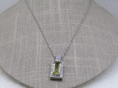 Costume Art Deco Yellow & Clear CZ Necklace, 21"
