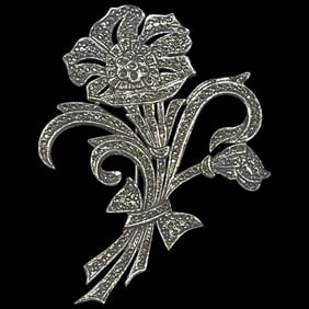 Large Vintage Art Deco Sterling Silver and Marcasite Brooch