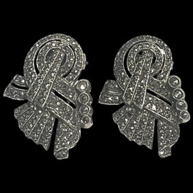 Vintage Art Deco Silver and Marcasite Collar/ Shoe Clip Set