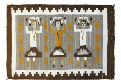 Early 20th Century Navajo Style Three Figure Yei Rug-1'9" X 2'4"