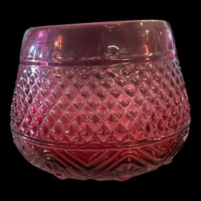 Vintage Cranberry Cut Glass Sugar Bowl by Pilgrim Art