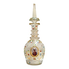 19th C. Bohemian Persian Enameled Portrait of Decanter Naser al-Din Shah Qajar