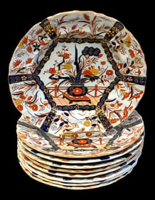 19th Century Set of Nine Masons Ironstone 9" Plates Imari or Indian Tree Pattern Variation