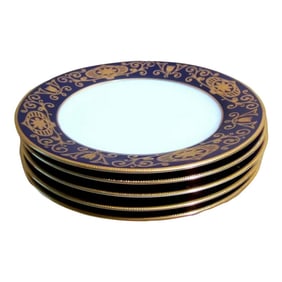Vintage Blue & Gold Bread & Butter Plates- Set of 8